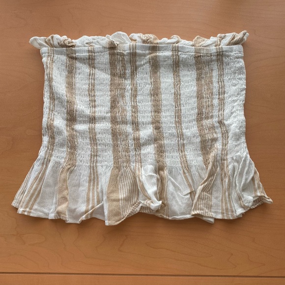 Cream Striped Ruched Tube Top - Picture 1 of 2